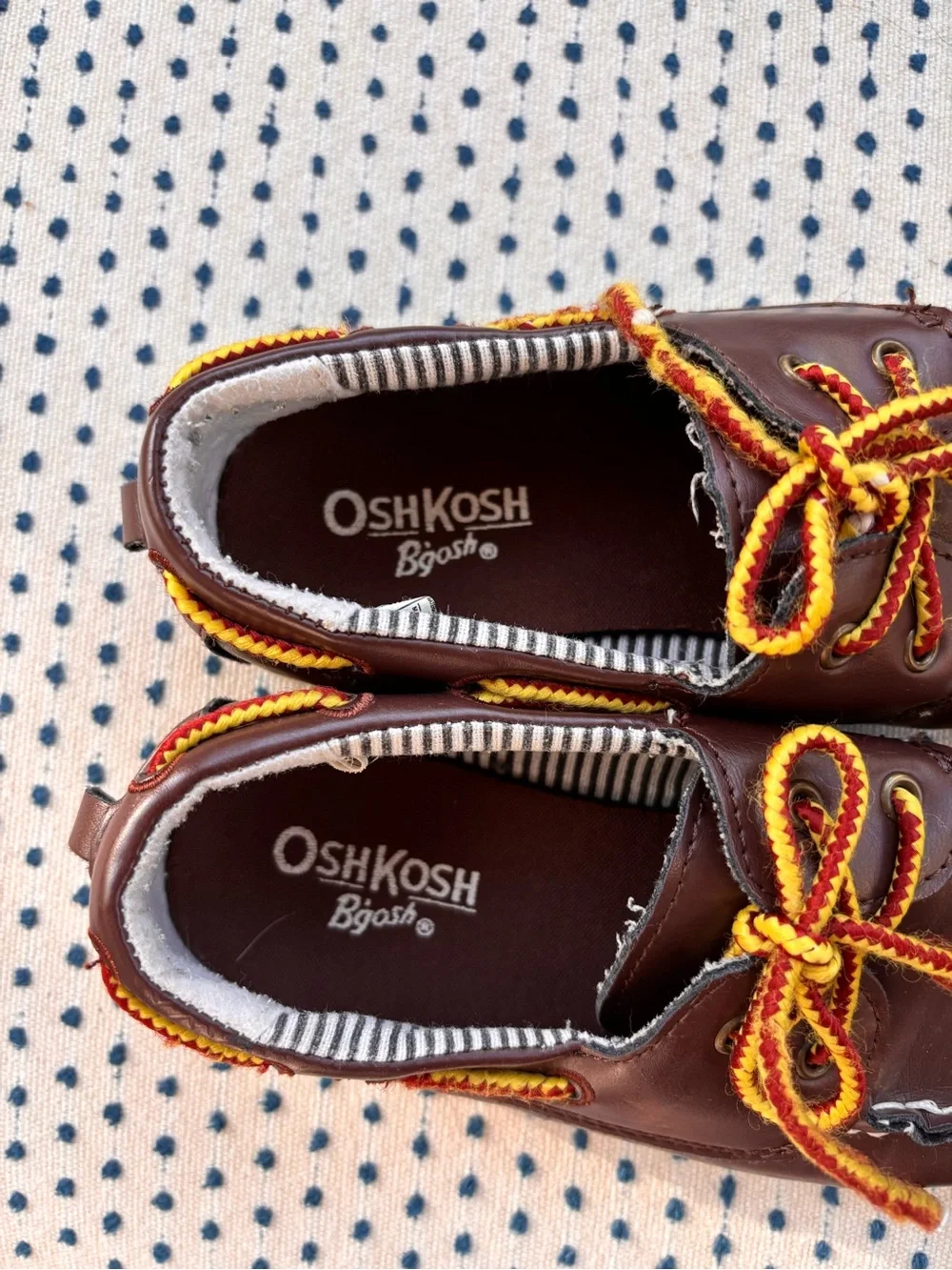OshKosh B'gosh Brown Leather Moccasins with Yellow and Orange Laces